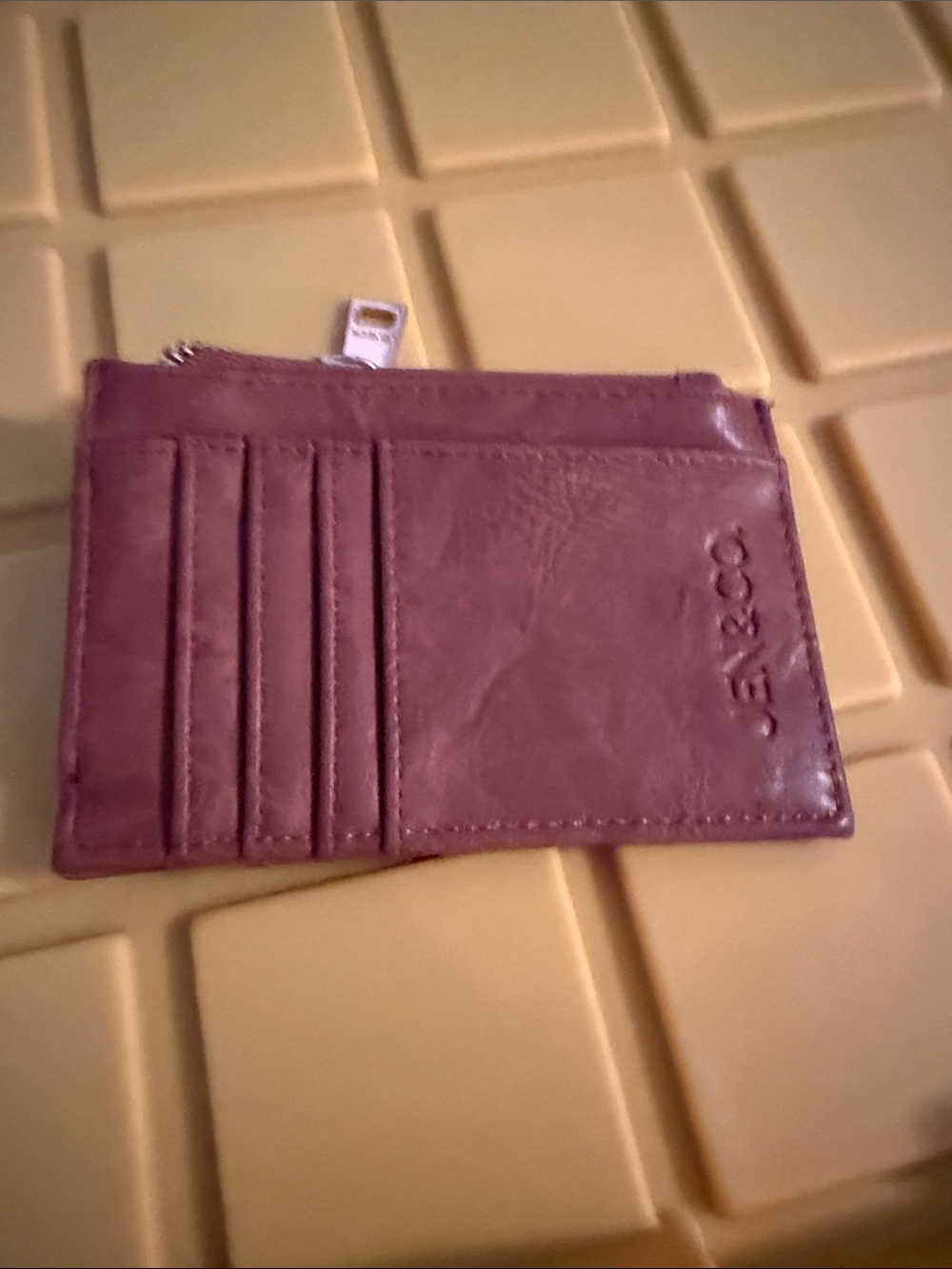 Faux Leather Card Wallet in Brown with Zip Pocket